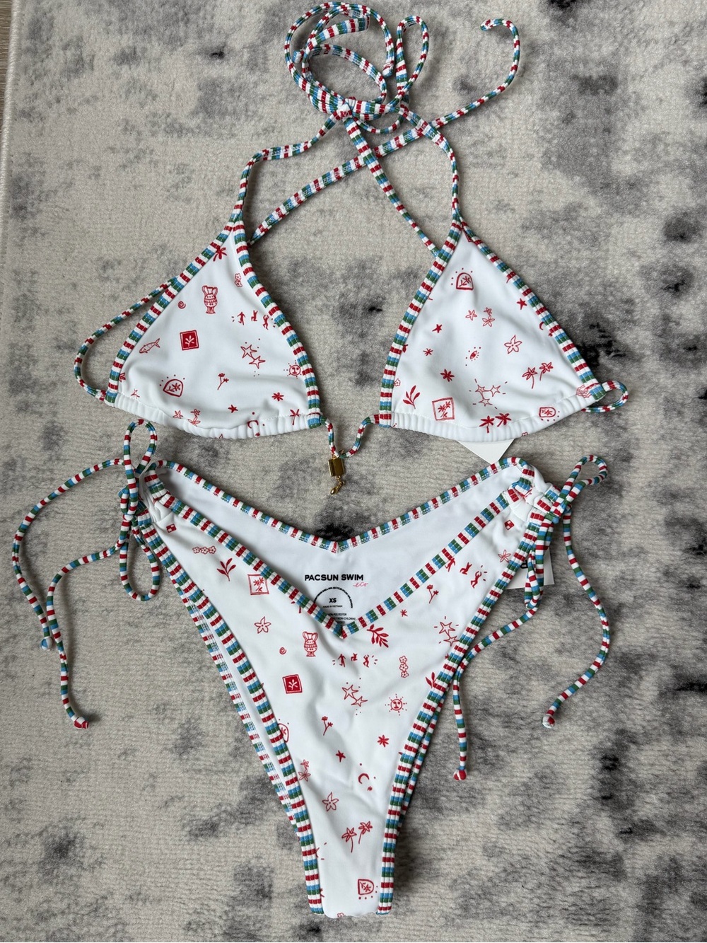 NWT! PacSun White Triangle String Bikini with Red & Green Trim